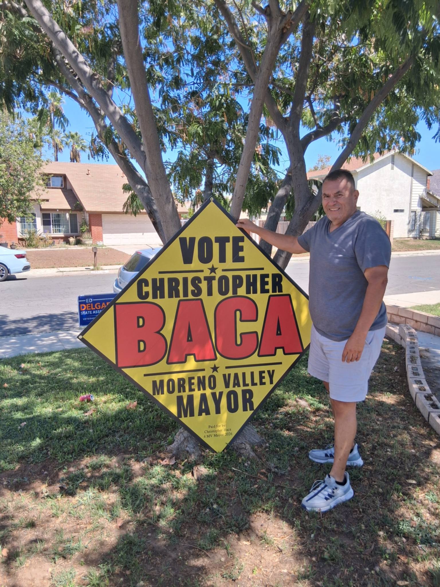 Christopher Baca with Campaign Sign